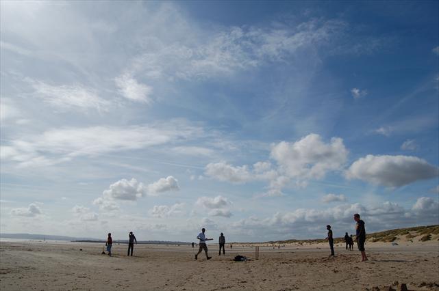 Cricket on the beach at Camber, East Sussex.
